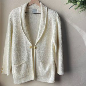 Vintage Sideffects White Knitted Cardigan with Pockets